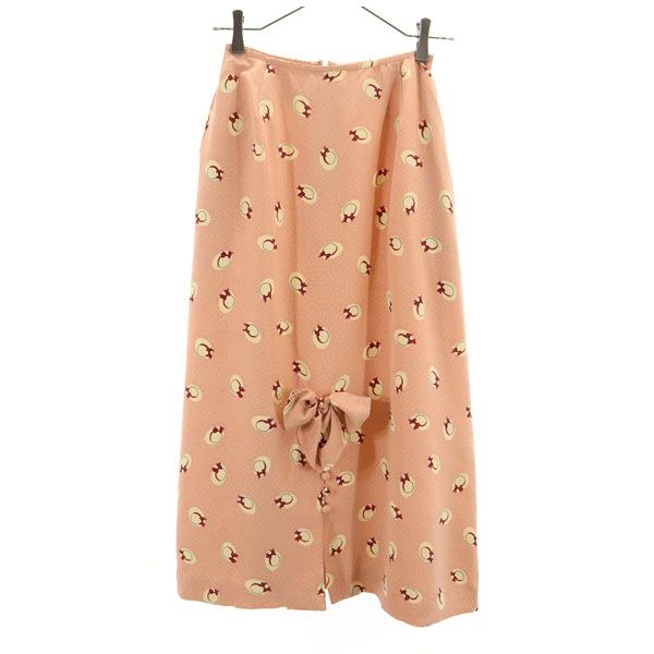 ドット 帽子柄 ロングスカート ピンク系 レディース