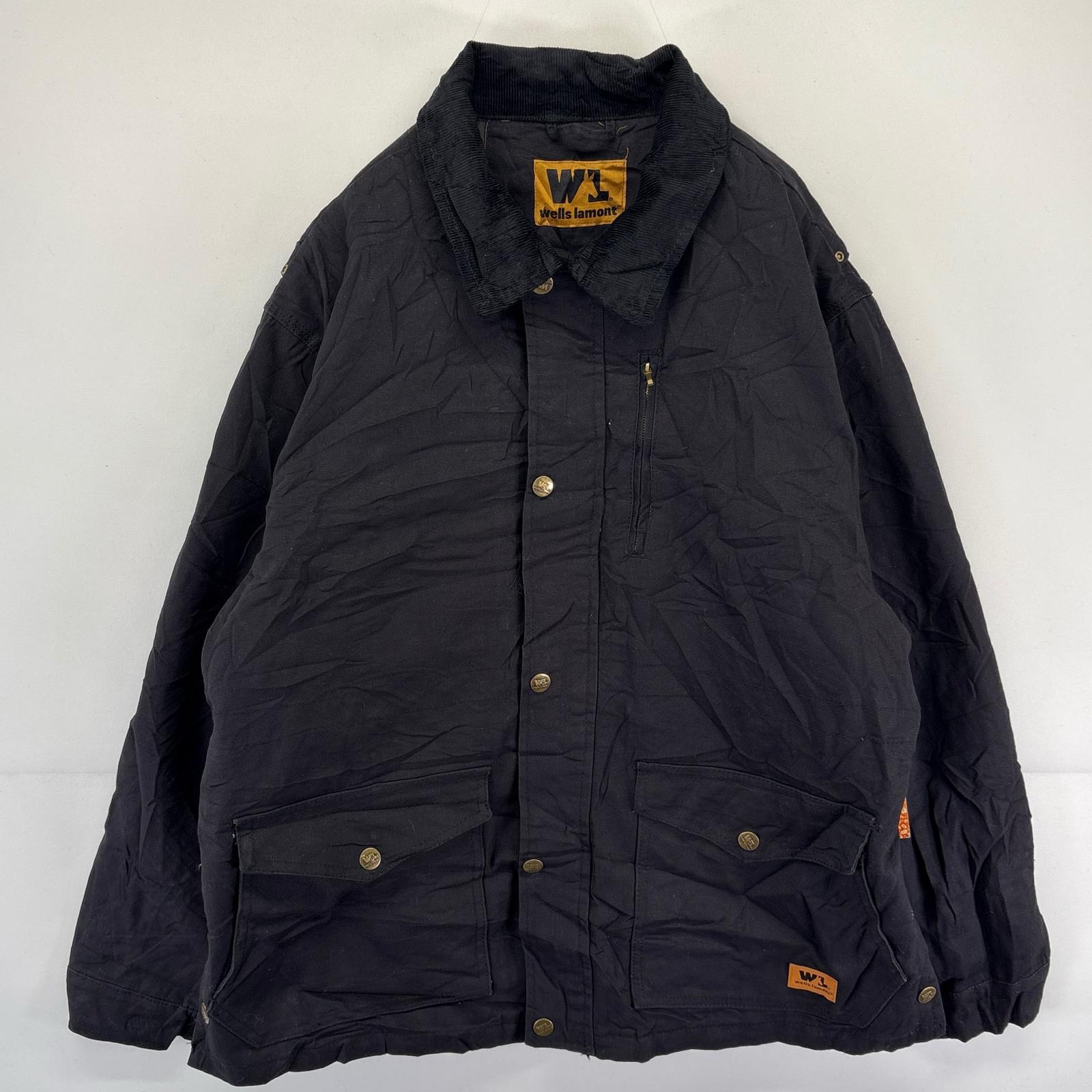 古着 wells lamont ジャケット ダック 中綿 デッドストック タグ付き ワンポイントロゴ キルティングライナー L ブラック メンズ