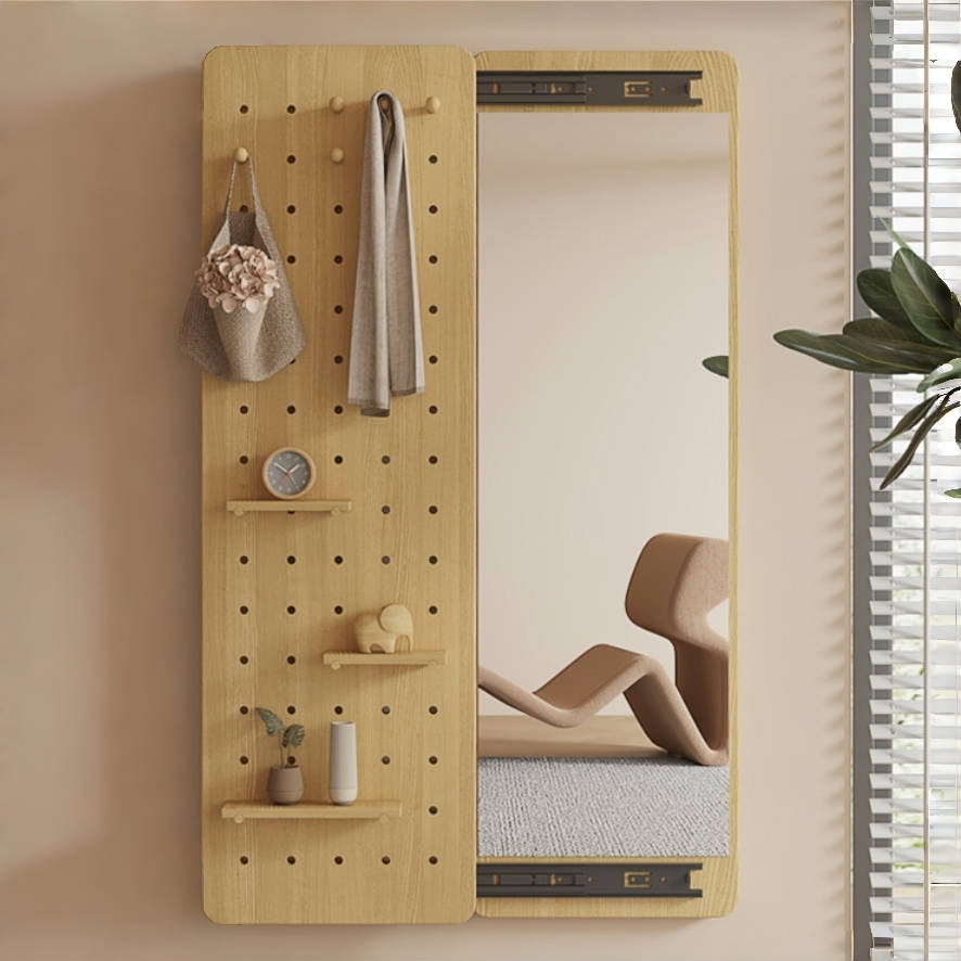 壁掛け鏡 玄関 寝室 姿見鏡 全身 おしゃれ 収納ボード付き ミラーが隠せる 有孔ボード ペグボード飛散防止加工 インスタ映え 木製 収納 スライドして隠す 飛散防止加工 スリム ロング ミラー 鏡 5,121円