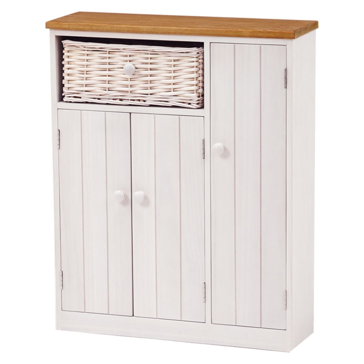 トイレラック 木製 カントリー調 3枚扉 カゴ付 幅50cm トイレ収納ラック サニタリー収納 トイレットペーパーストッカー 収納ラック トイレ収納 掃除道具収納 ペーパーホルダー 掃除道具