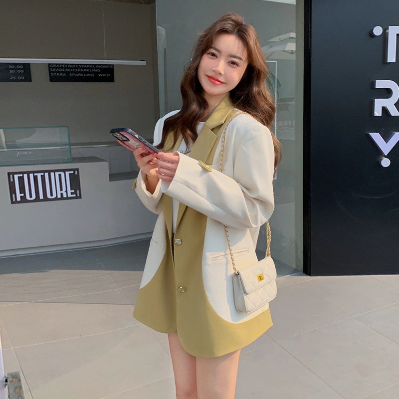 カラーブロック切替 デザインアウター 新作韓国風ルーズ 春秋 スーツ