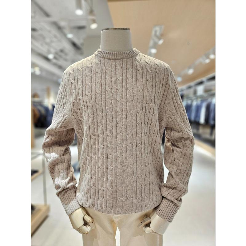 [坡州店] [AND Z() ベージュカラー ケーブル編み ラウンドセーター(BZE4ER1103BE)
