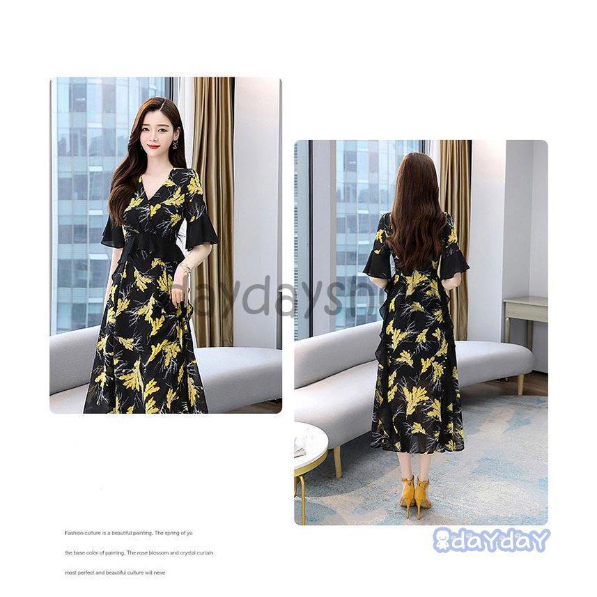 ワンピース 春夏 ボタニカル柄 袖フレア シフォン素材 薄手 ハイウエスト ロング丈ワンピ お出かけ 可愛い 母親 女子会 ガーリー 休日