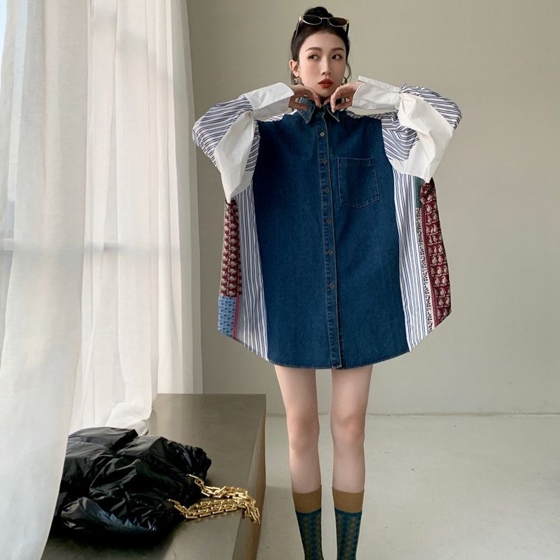 レディース トップス シャツ 膝上 長袖 襟付き ポケット 前開き 大人可愛い きれいめ 大人