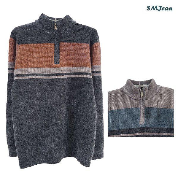 SMJ1449 保温ニットハーフジップTシャツ 中年男性 冬ニット