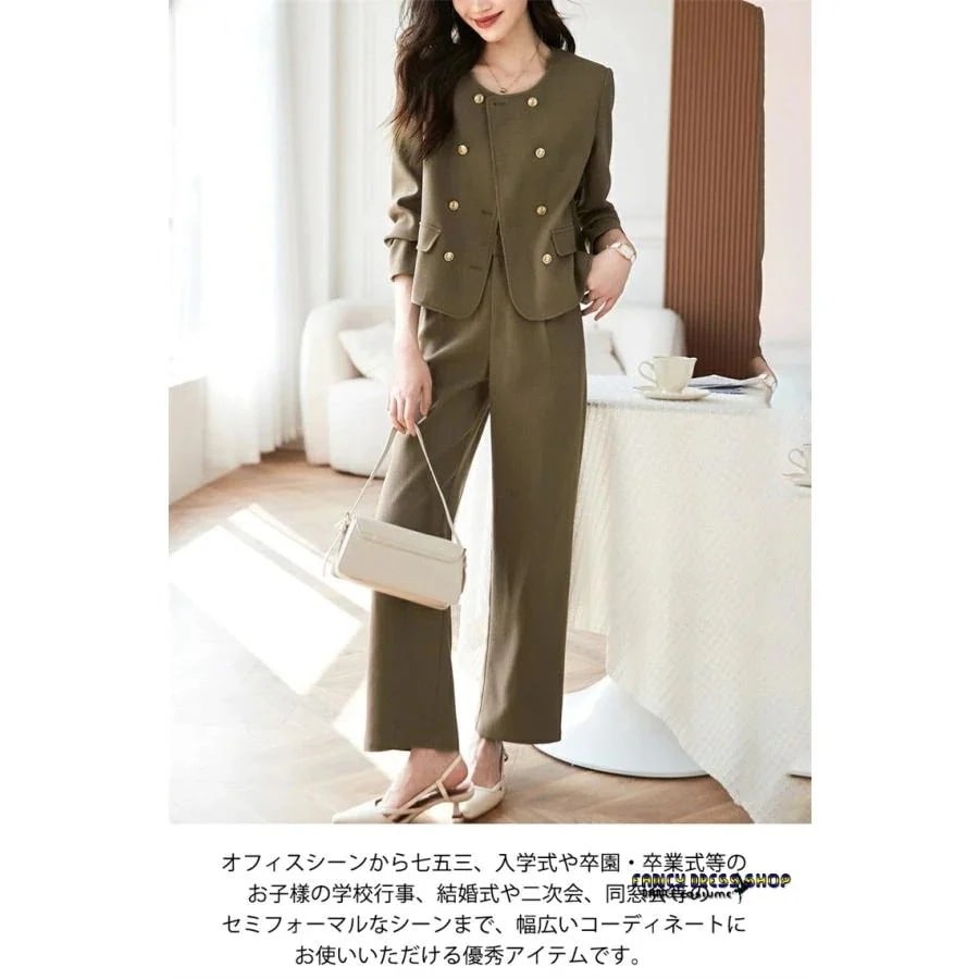 和服コスチュームコスチュームセレモニースーツ ノーカラージャケットジャケット 秋冬 卒業式 【制服標準装備】ママ 洗え レディース フォーマル きれいめ パンツ パンツスーツ セットアップ 大きい