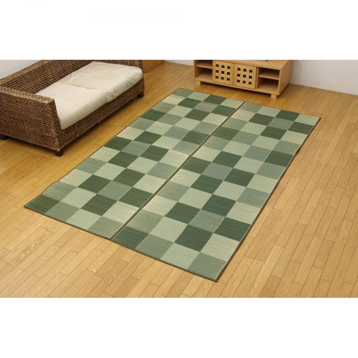 【I】【代引不可】い草ラグ カーペット Fブロック2 グリーン 約191×191cmcm 裏貼り加工(裏:ウレタン) 日本製【北海道・沖縄・離島不可】【代引不可/沖縄・ 8,348円