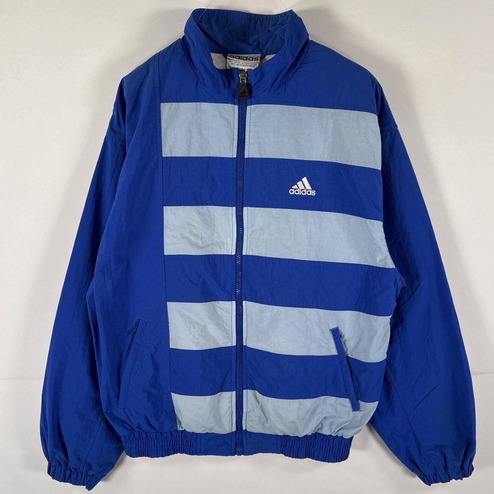 古着 90s/90年代 ナイロンジャケット フルジップ ワンポイントロゴ刺繍 パフォーマンスロゴ XS ブルー メンズ