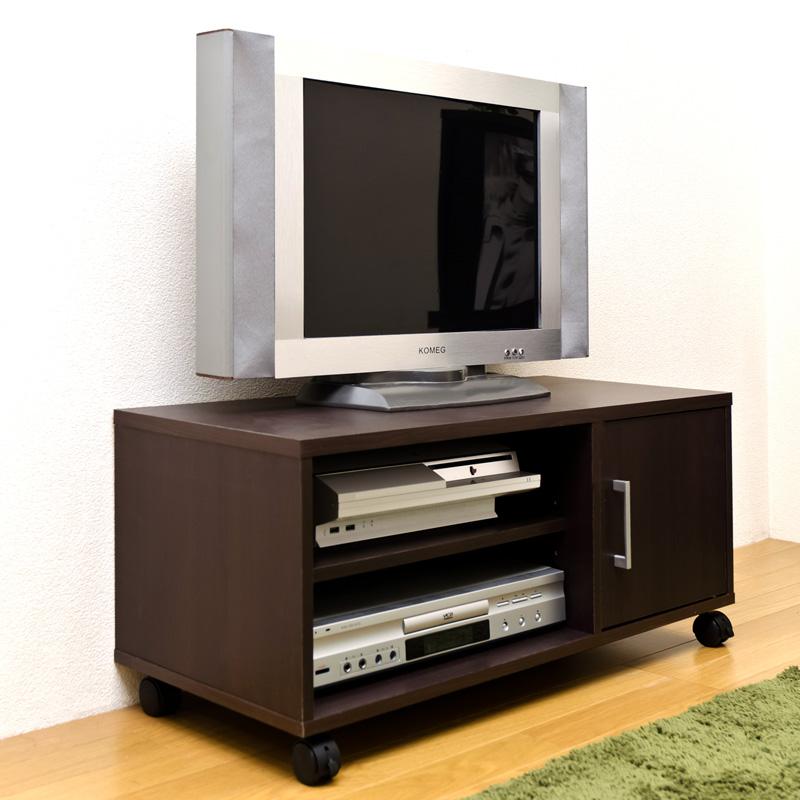 【新品登场快速出荷】テレビ台 TVボード ローボード 32インチ対応 扉付き 幅80cm 収納チェスト ラック キャスター付き ダークブラウン HMP-09 DBR