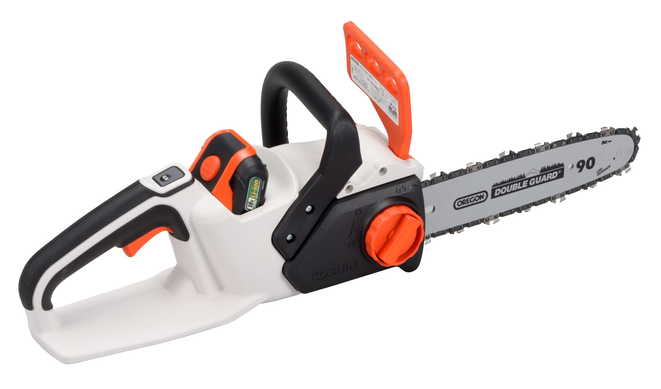 工進(KOSHIN) 18V 2.0Ah 充電式 チェンソー SCS-1820R バッテリー・充電器付 リアハンドル 細枝 太枝 万能 自動 注油 白・黒