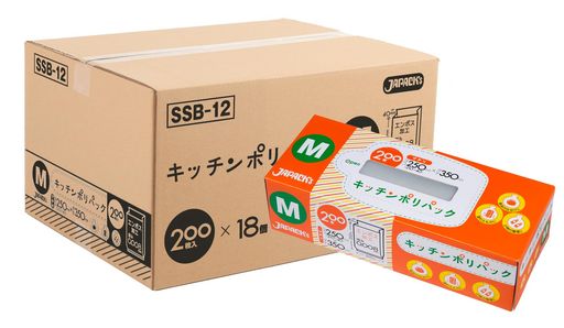 ジャパックス 保存袋 Mサイズ 半透明 3600枚 (200枚x18箱) 箱入り 保存用 マチ付き 徳用 ポリ袋 SSB12 まとめ買い ケース販売 6,972円