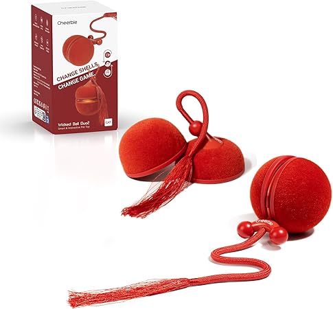 猫 ボール 自動 猫玩具 猫おもちゃ 動く しっぽ付き コマ型シェル付き 3モード調整可能 鳴き声搭載 収納バッグ付き 一人遊び ストレス解消対策 (真っ赤)