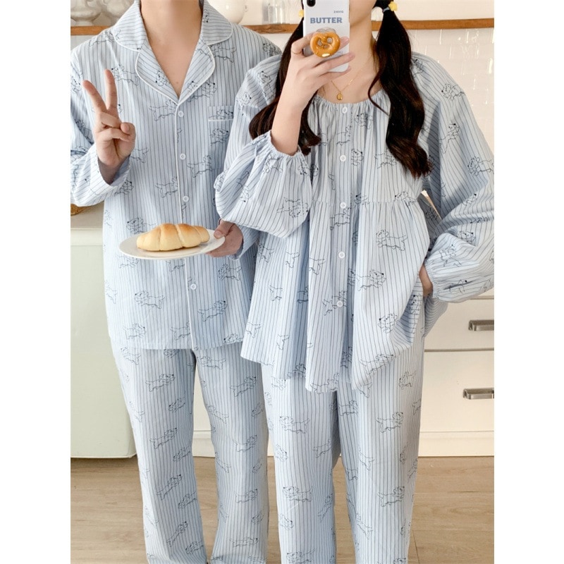 2025年春夏新作 カップルパジャマ 韓国風 ゆったり 長袖 カジュアル ホームウェア