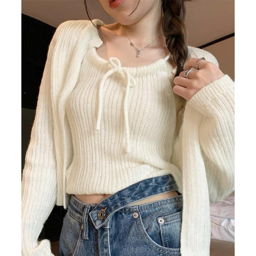 ブラウス ニットカーディガンキャミソール2点セット ニット