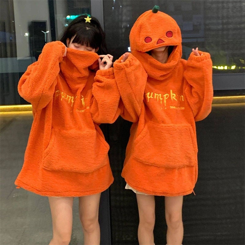 2024秋 男女兼用 ハロウィンコスプレ ハロウィン ペアルック カボチャ パーカー ラムウール コート ゆとりがある トレーナー