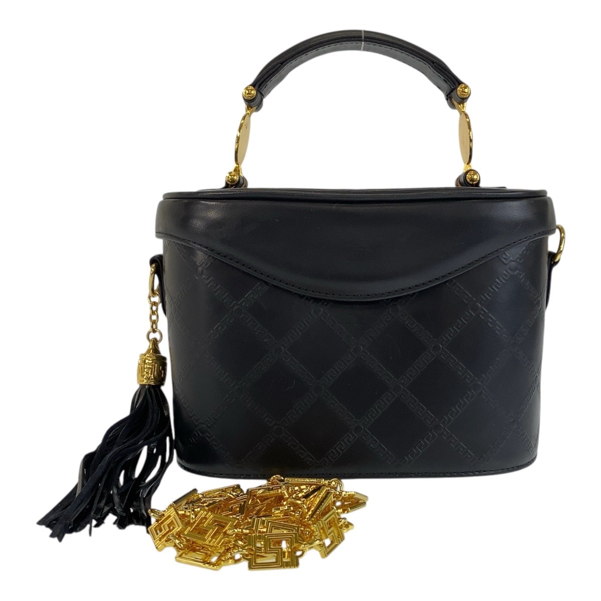 美品 ヴィンテージ メデューサ サンバースト ブラック 黒 ゴールド金具 レザー ショルダーバッグ バニティバッグ ハンドバッグ 2way レディース 411118