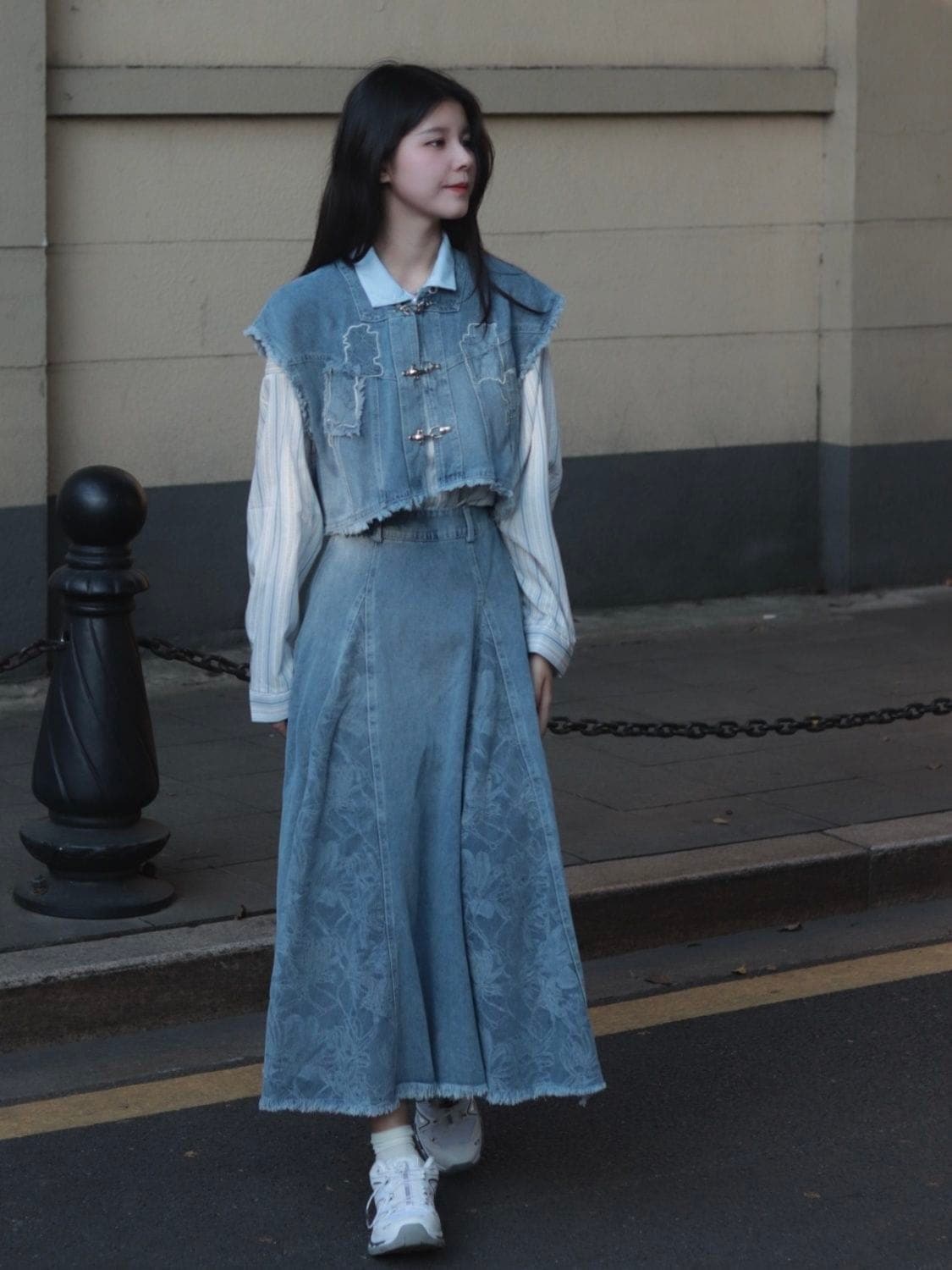 【急速出荷!】レディース ペティット デニムセットアップ デニムベスト+シャツ+スカート 3点セット インスタ映えコーデ 韓国 セットアップ セットアップ スウェット セットアップ セットアップ レデ