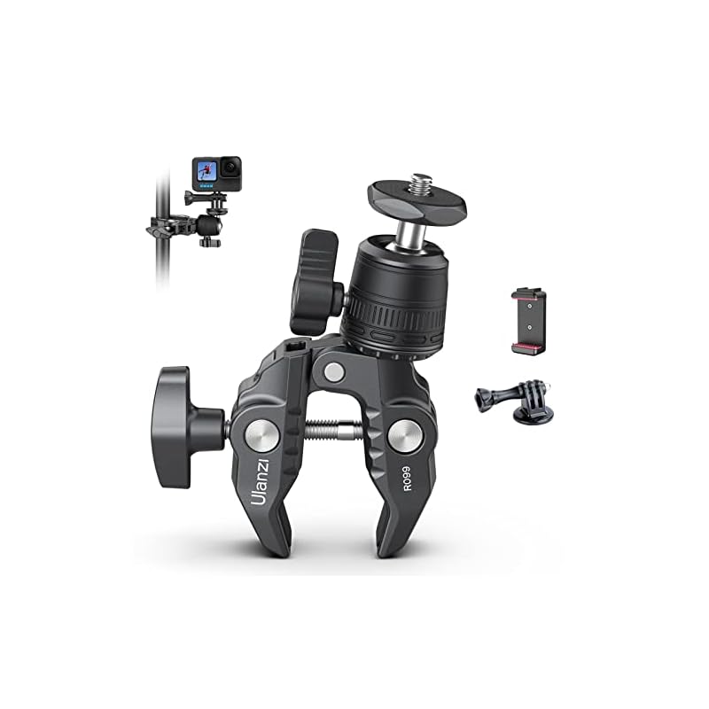 Ulanzi スーパークランプ 360雲台 カメラマウント 1/4ネジ カメラホルダー Gopro用 緩み防止 蟹バサミクランプ モニターサポート/液晶モニター/アクションカメラ/一眼レフ/自転車