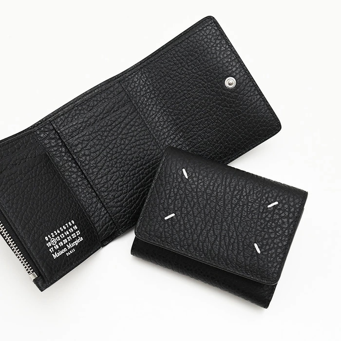 ミニ財布 コンパクト財布 ZIP付 3つ折り 財布 SA3UI0010P4455 ブラック 4ステッチ 人気 おすすめ