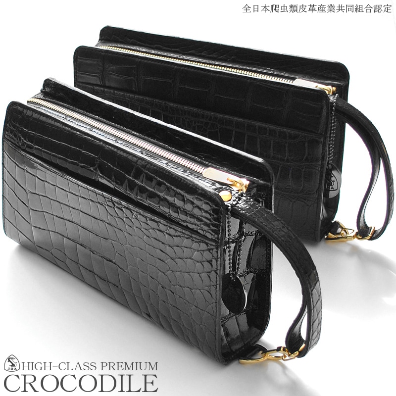 【新規OPEN】【期間限定セール】【激安】【新品未使用】 本クロコダイル革　日本製　男女兼用　JRA認定　背面財布機能付き　ミニセカンドバッグ　TK-231　艶有