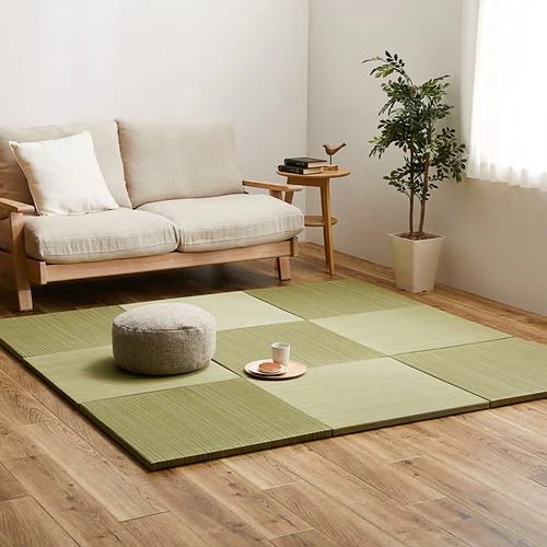 【メーカー直送品】萩原 【9枚組】置き畳 紗彩 約65×65×2.5cm グリーン