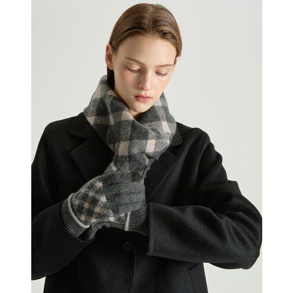 [25FW] [カシミヤ100] グレーチェック配色カシミア手袋 DLGV5D105G2