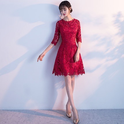 フラワーレース ガーリー ミディアムフレアドレス ミニ丈 ワンピース エレガント シンプル ワンカラー 上品 レディース ２０１８年新作 定番 人気 およばれ 結婚式 二次会 演奏会 観劇 謝恩会