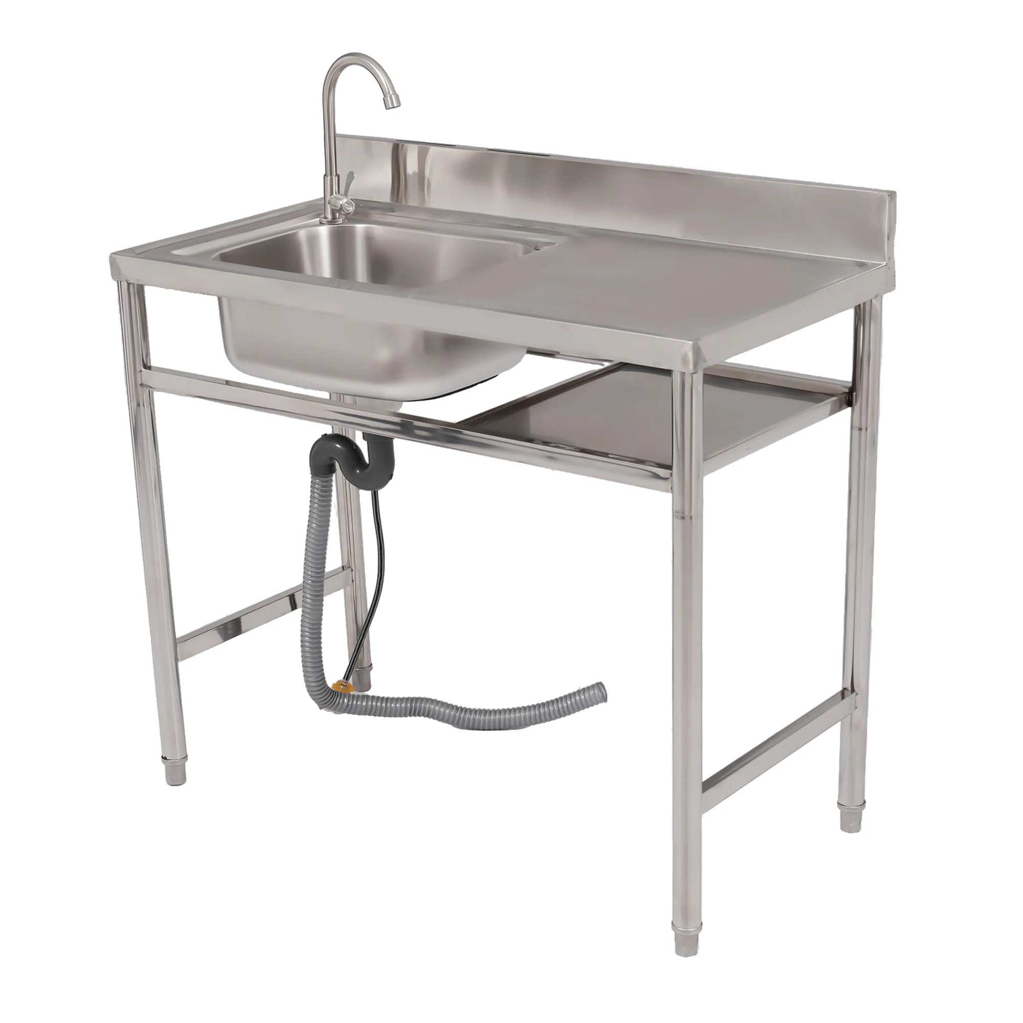 1425【幅100cm】屋外 流し台 ステンレス製 ガーデンシンク 作業台 キッチン 台所 屋外 簡易 シンク 組み立て簡単 収納棚付 庭 高さ調節 調理台 ガーデニング 庭 DIY 頑丈 新作【シル