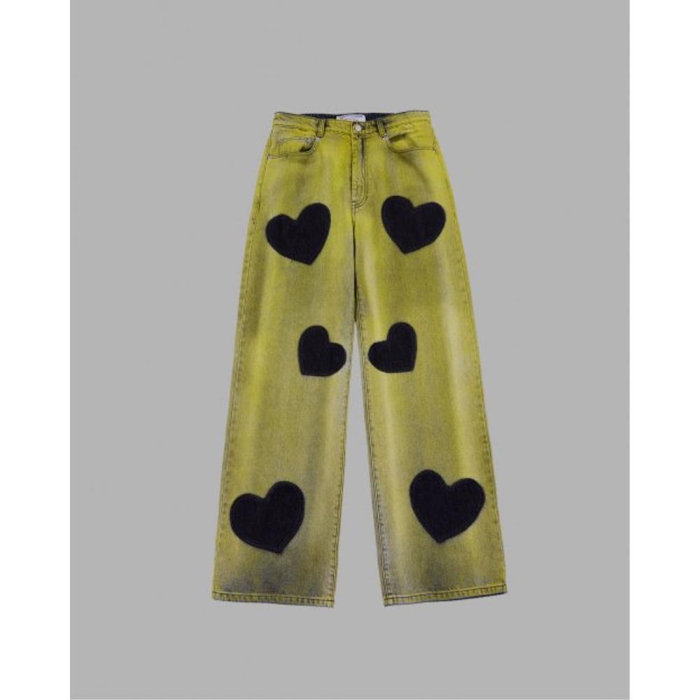 THE MUSEUM VISITOR HEART BLEACHED DENIM PANTS YELLOW 103