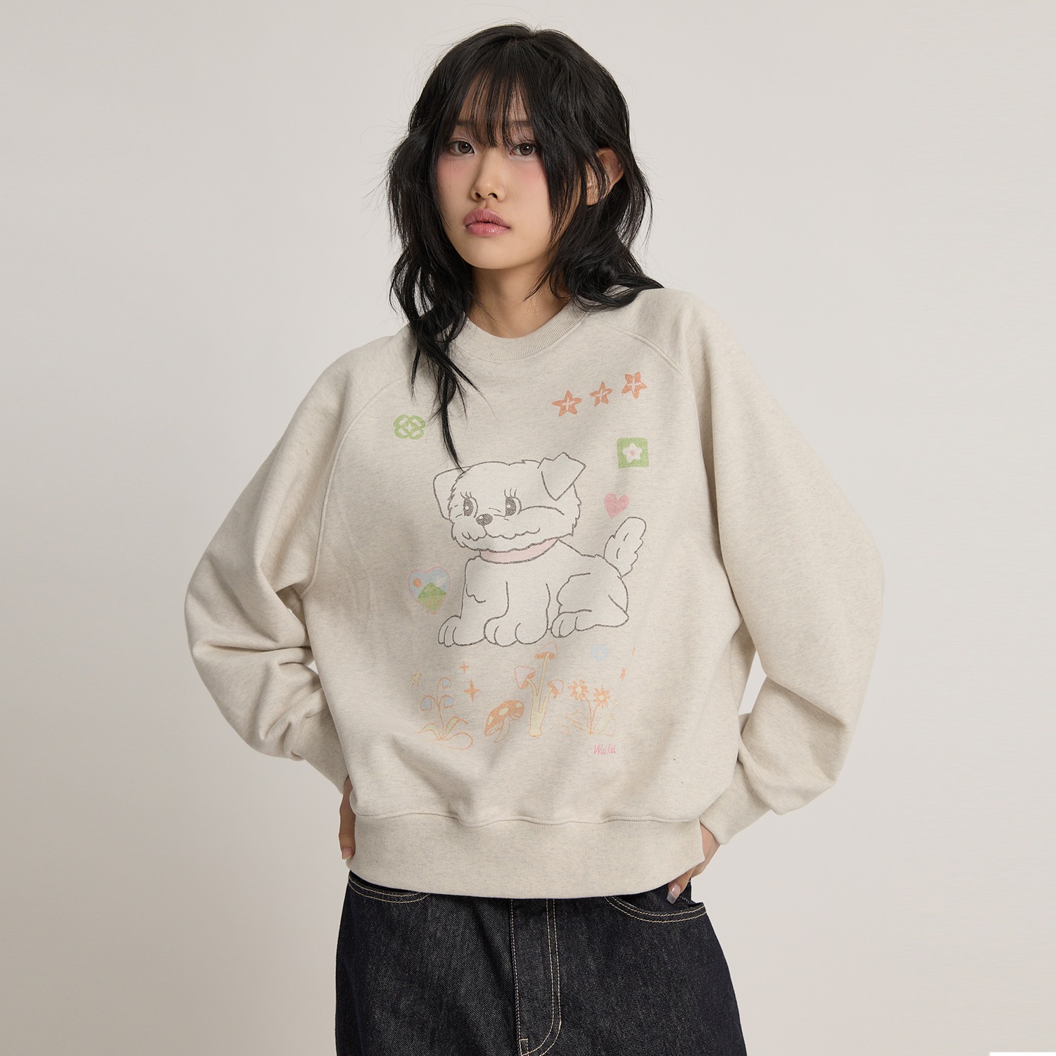 Vintage GOOREUM Drawing Raglan Sweatshirt OATMEAL