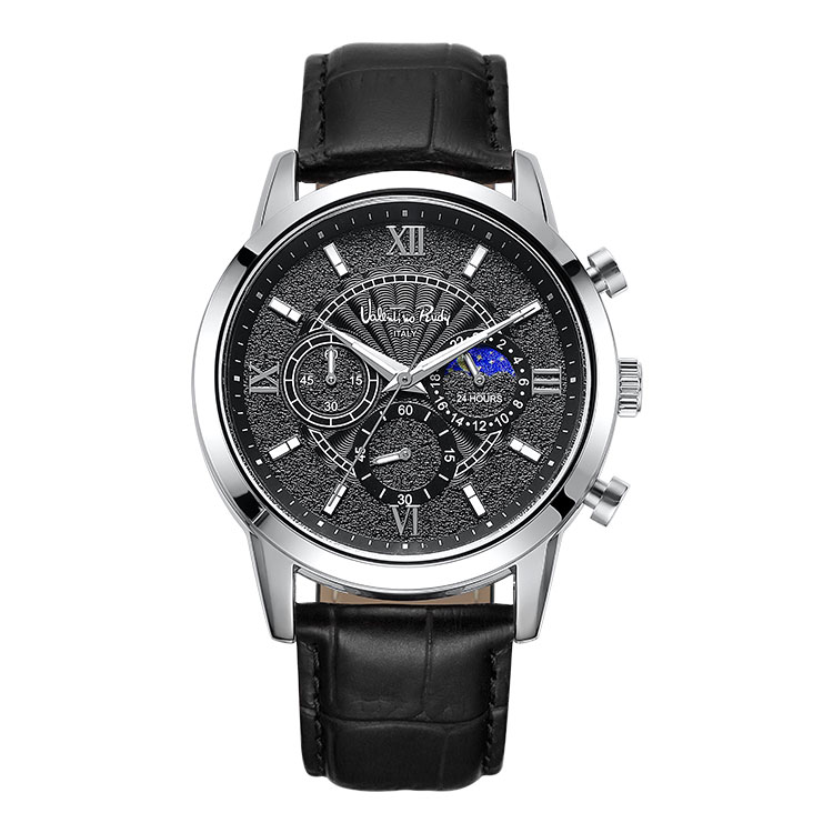 VR6573A-BKBK Mens watch Sun Moon leather watch