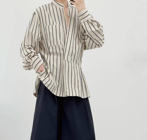 【今季トレンド】レディース トップス シャツ ブラウス Yシャツ 長袖 Vネック スタンドカラー 胸ポケット かわいい 大人可愛い シンプル おしゃれ かっこいい ラフ メンズライク マニッシュ ボー