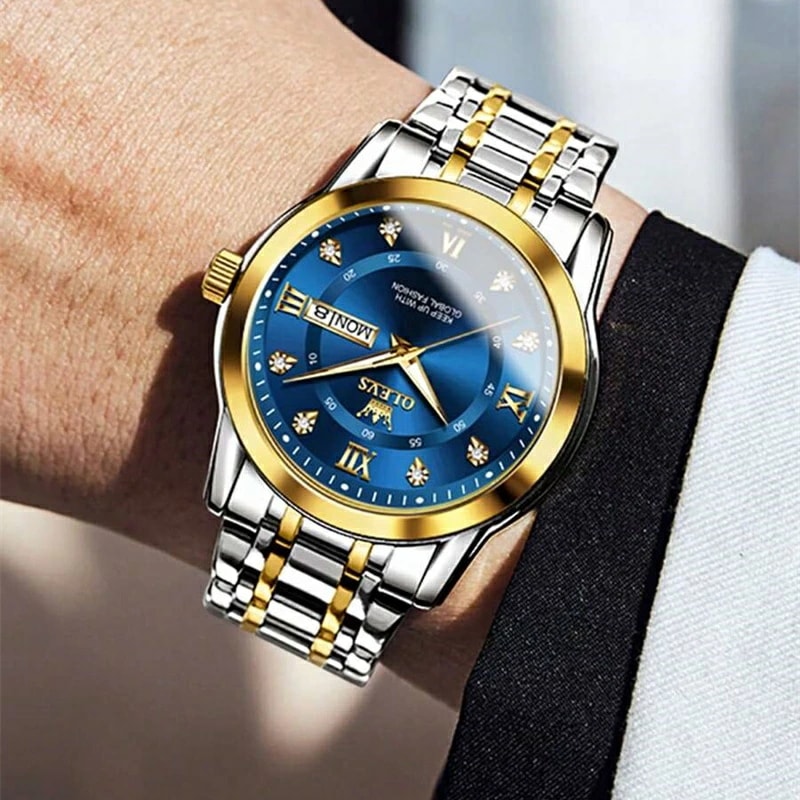 メンズクォーツ腕時計 ラグジュアリー ダイヤモンドゴールド腕時計 防水 夜光 ステンレス鋼 ビジネスメンズクォーツ腕時計 メンズウォッチ