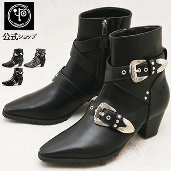 【公式SHOP特典キズ補修液付】 ヨースケ バックル付き ショートブーツ ウエスタンブーツ風 メンズ 歩きやすい 5.6cmヒール 靴