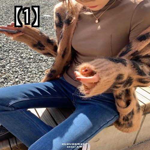 ヒョウ柄 ニット セーター レディース レオパード トップス ジャケット カーディガン Vネック 薄手 茶色 緑 赤