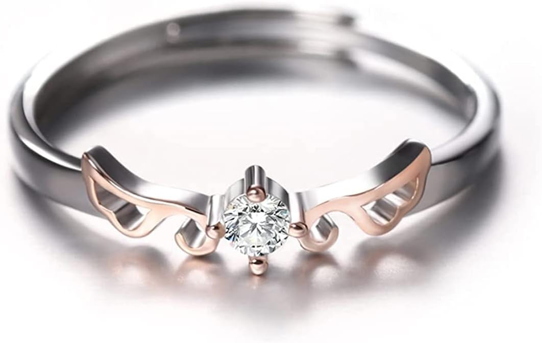 リング メンズ フリーサイズ ペアリング シルバー ピンクゴールド 天使の翼 大粒ダイヤ S925 アレルギー対応