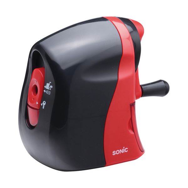 (まとめ) ソニック かるハーフ 手動鉛筆削り 黒赤 SK-802-R 1台 (×10セット)