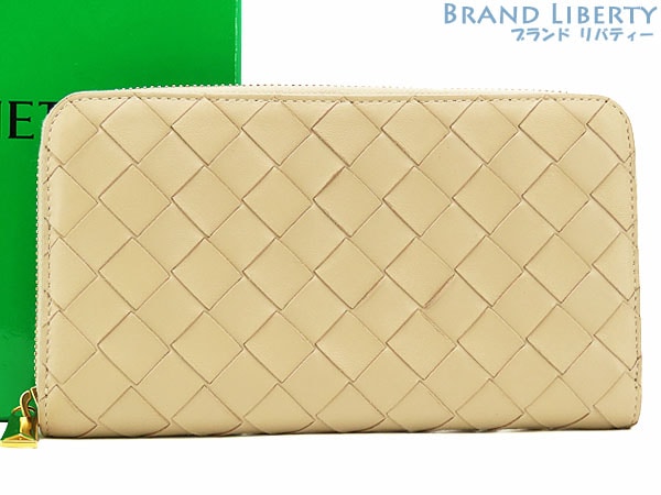 超美品ボッテガヴェネタイントレチャートジップアラウンドウォレットラウンドファスナー長財布ベージュ608053