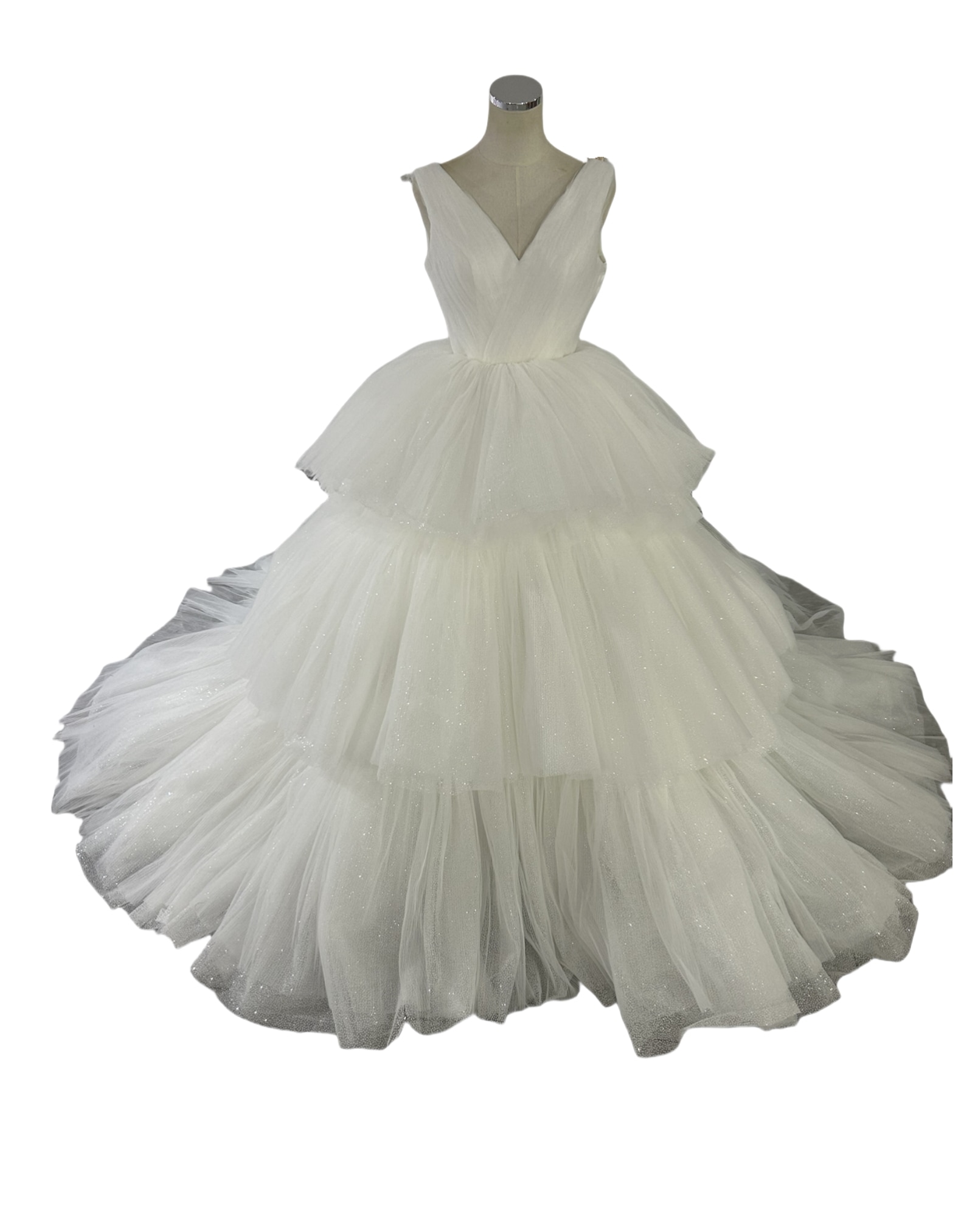 美品！ウエディングドレス Vネック キラキラチュール 柔らかく重ねたチュールスカート 前撮り