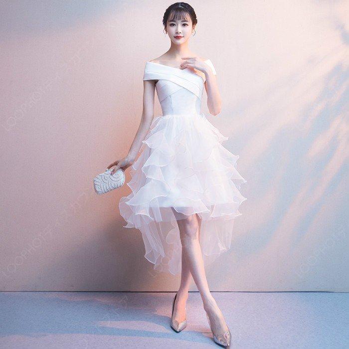 結婚式 花嫁 カラードレス パーティードレス レース ミニ ミモレ丈 ワンピース お呼ばれ 二次会 ドレス 演奏会 発表会 大きいサイズ 安い 黒 白-11