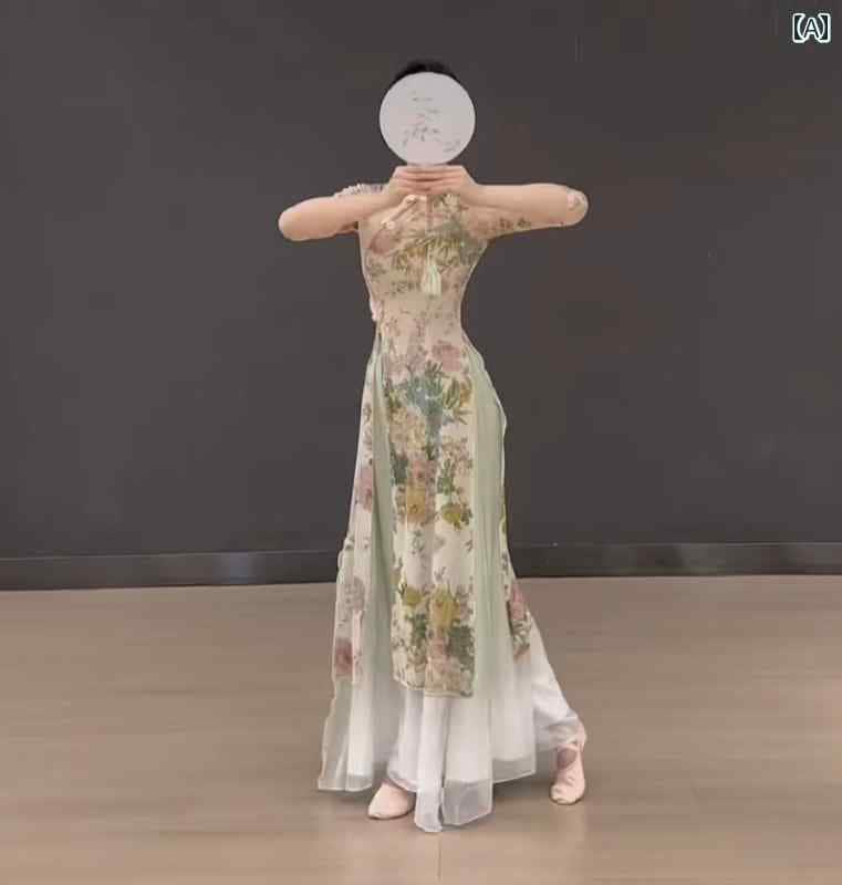 アオザイ チャイナドレス 夏 レディース 3点 セット レトロ 魅力 きいサイズ グリーン ピンク レッド