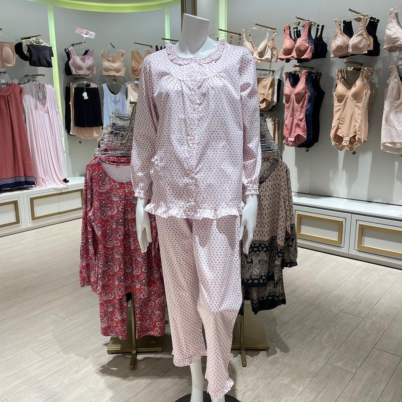 かわいい綿のジョーゼット70数のリボン捺染パジャマ(WPA3190)