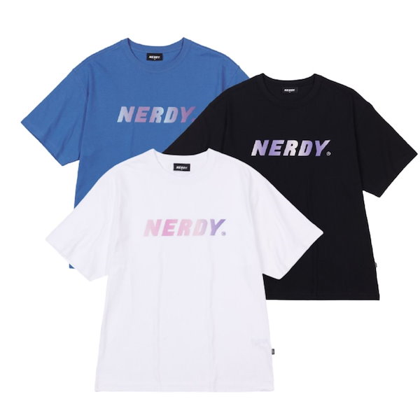 NERDY グラデーション 半袖 Tシャツ韓国ストリートファッション3色(ホワイトブラックブルー)