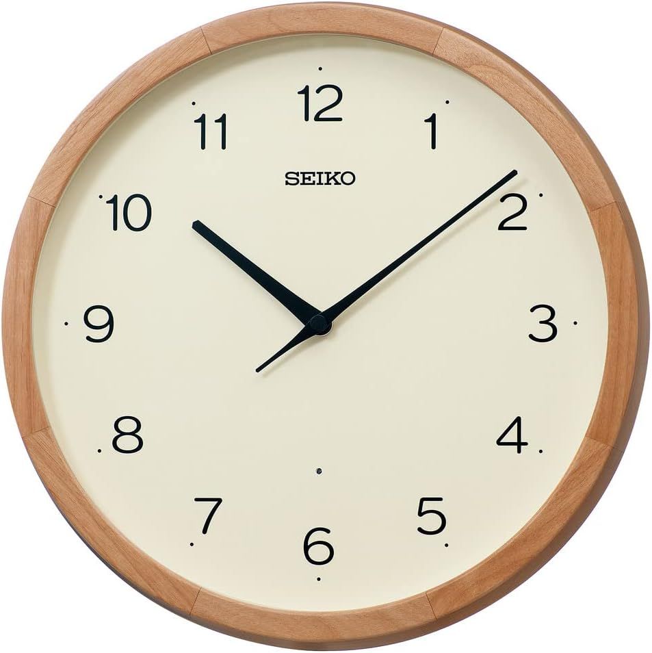 掛け時計 電波 アナログ 木枠 薄茶木地 直径300×48mm KX272B