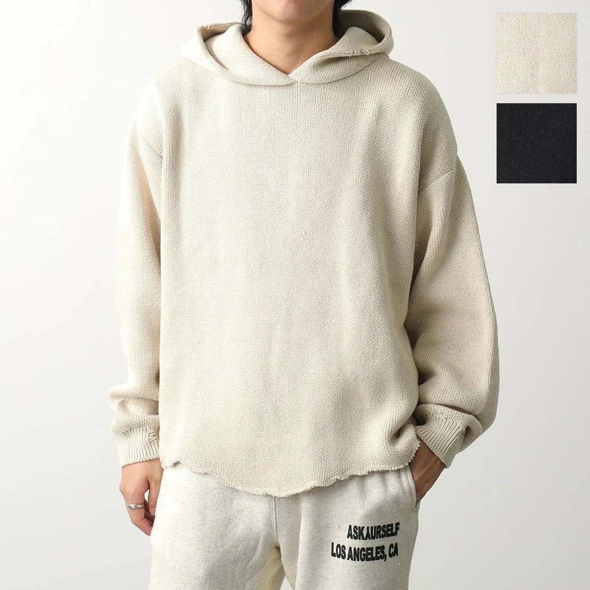 ASKYURSELF アスクユアセルフ パーカー DESTROYER KNIT HOODIE メンズ ニット フーディー プルオーバー 長袖 コットン カラー2