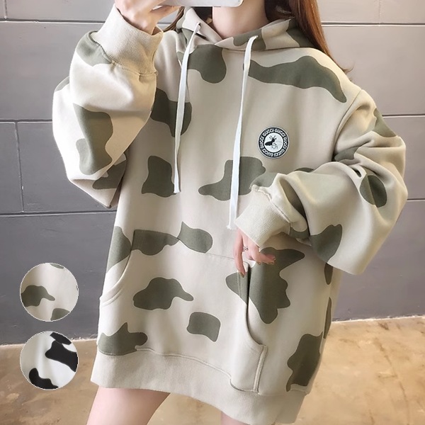 ２色展開 レディース トップス プルオーバー パーカー スウェット ジャージ アウター 上着 スポーツウェア 長袖 フード ワイド ストレート ストリート ふっくら ドロスト リブニット 伸縮性