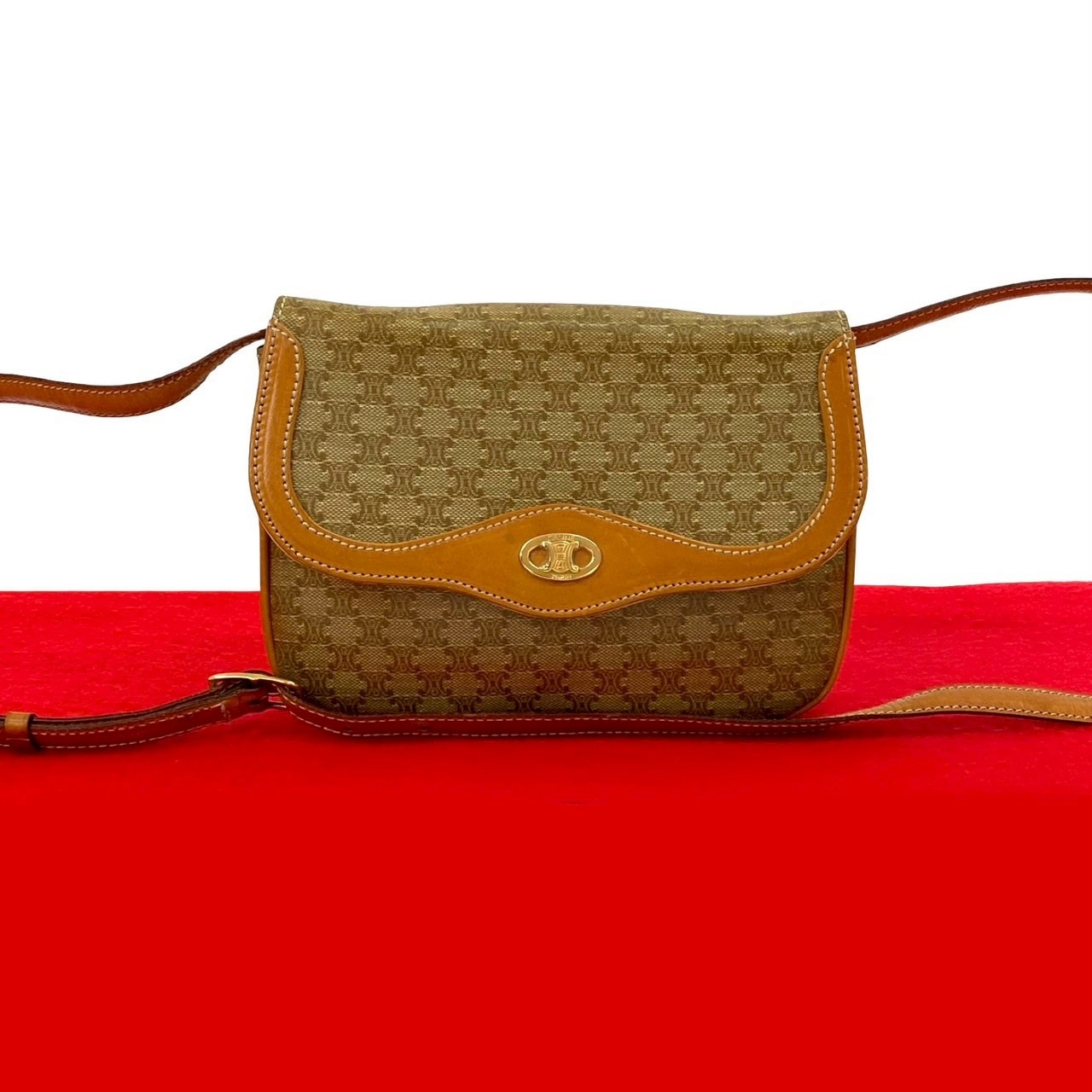 ヴィンテージ マカダム ブラゾン トリオンフ 柄ショルダーバッグ レザー PVC ブラウン 54539