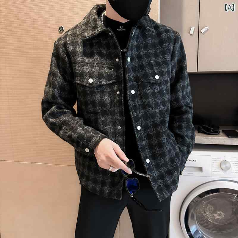 アウター メンズ カジュアル おしゃれ 市松 ウール ジャケット 春秋 コート カジュアル トップス 秋 ウール ジャケット