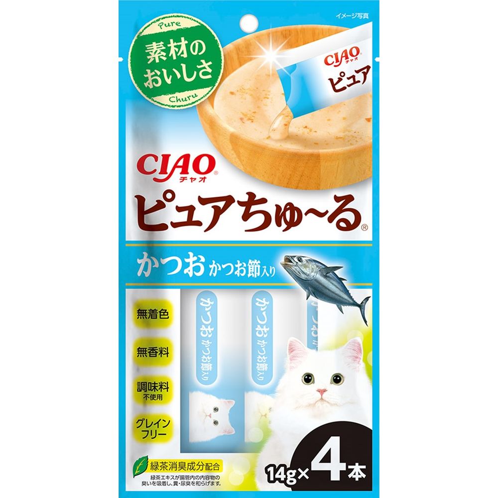 （まとめ買い）いなばペットフード CIAO ピュアちゅる かつお かつお節入り 14gx4本 猫用おやつ [x20]