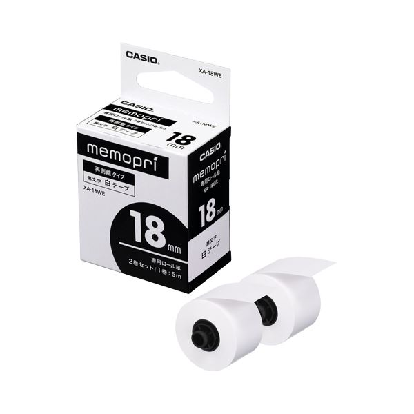 (まとめ) カシオ メモプリンター メモプリ付箋テープ 18mm幅×5m ホワイト XA-18WE 1パック(2個) (×10セット)